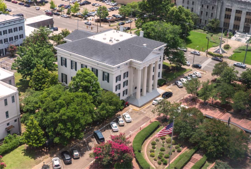 Aerial view of historic downtown Jackson, Mississippi
